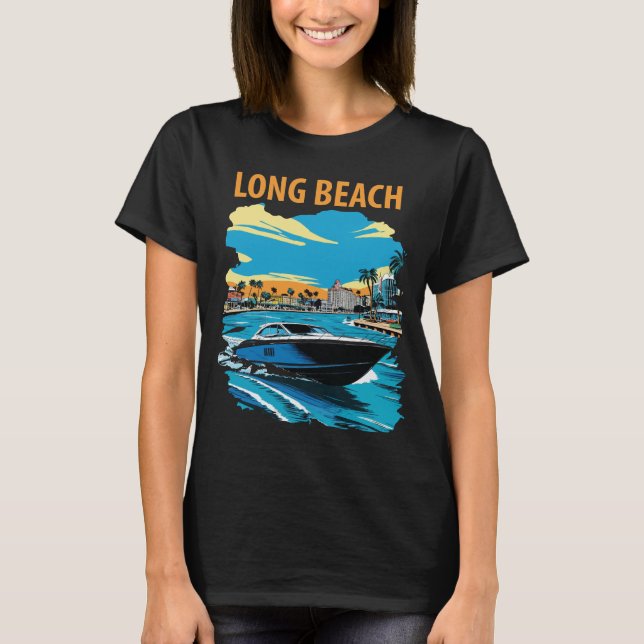 Long Beach Kalifornien Hafen Boot Reise T-Shirt (Vorderseite)