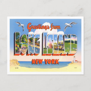 Long Beach, New York Vintage Große Buchstaben Postkarte