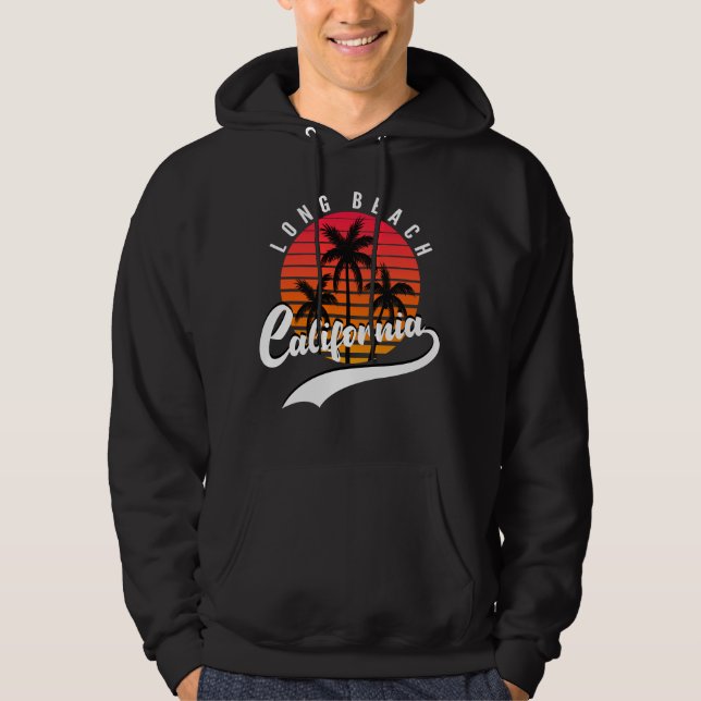 Long Beach Retro Sunset Black Hoodie (Vorderseite)