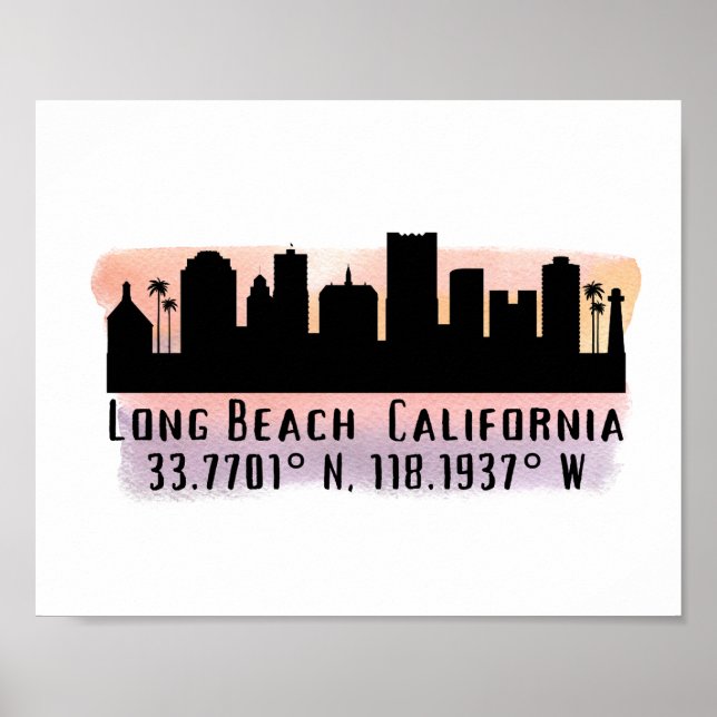 Long Beach Skyline Breite und Länge   Poster (Vorne)