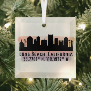 Long Beach Skyline Latitude and Longitude  Ornament Aus Glas