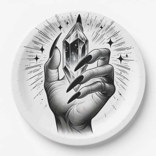 Long Black Nails & Crystal Energy Magic Vintag Pappteller (Vorderseite)