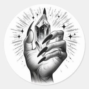 Long Black Nails & Crystal Energy Magic Vintag Runder Aufkleber