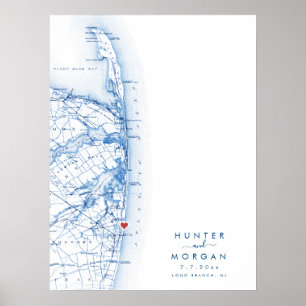 Long Branch Wedding Modern Map Gästebuch Poster