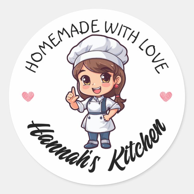 Long Brown Tied Hair Baker Kawaii hausgemachte War Runder Aufkleber (Vorderseite)