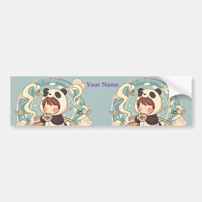 Long Bumper Sticker Panda Coffee Art Autoaufkleber (Vorne)