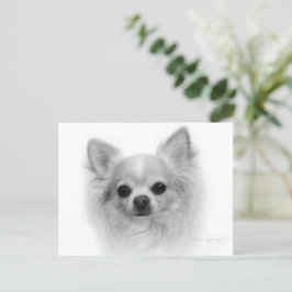 Long Coat Chihuahua - Kunst von Hand Postkarte
