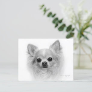 Long Coat Chihuahua - Kunst von Hand Postkarte