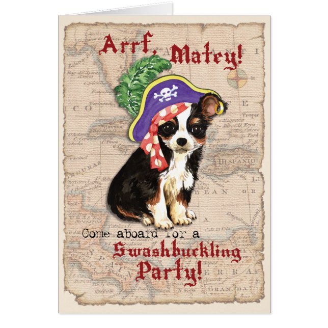 Long Coat Chihuahua Pirate Einladung (Vorne)