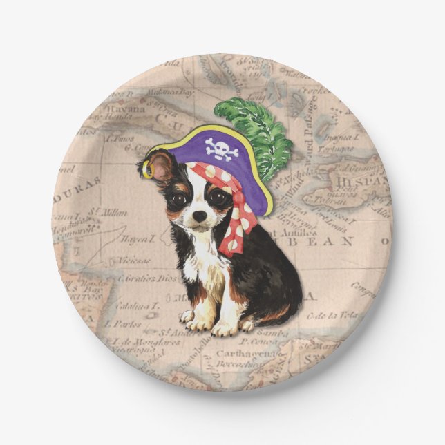 Long Coat Chihuahua Pirate Pappteller (Vorderseite)
