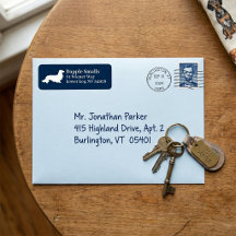 Long Hair Dackel Navy White Address Label