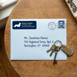 Long Hair Dackel Navy White Address Label