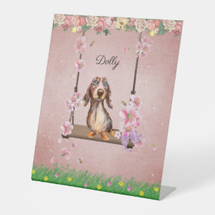 Long Hair Dapple Dackel Sign Sockelschild