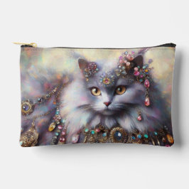 Long Hair Gray Cat w/Juwels Gemstones Malerei Zubehörtasche