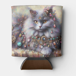 Long Hair Gray Kitty Cat Tragen Schmucksteine Dosenkühler