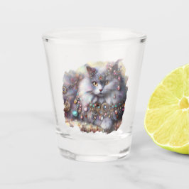 Long Hair Gray Kitty Cat Tragen Schmucksteine Schnapsglas
