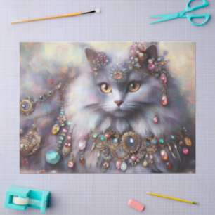 Long Hair Gray Nebelung Cat Kitty Decoupage Seidenpapier