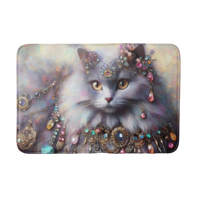 Long Hair Gray Nebelung Cat Kitty Jewelry Juwelen Badematte (Vorderseite)