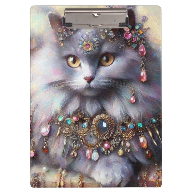 Long Hair Gray Nebelung Cat Kitty Jewelry Juwelen Klemmbrett (Vorderseite)