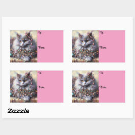 Long Hair Gray Nebelung Cat Kitty w/Jewels Schmuck Rechteckiger Aufkleber