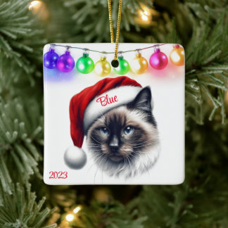 Long Hair Siamese Cat Christmas Keramikornament