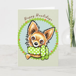 Long Haired Chihuahua Happy Howlidays Feiertagskarte