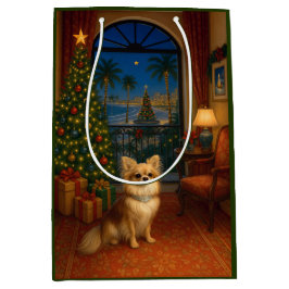 Long-haired Chihuahua Holiday  Mittlere Geschenktüte
