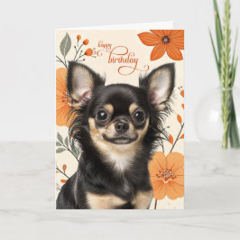 Long Haired Chihuaua Dog Bold Retro Birthday Karte