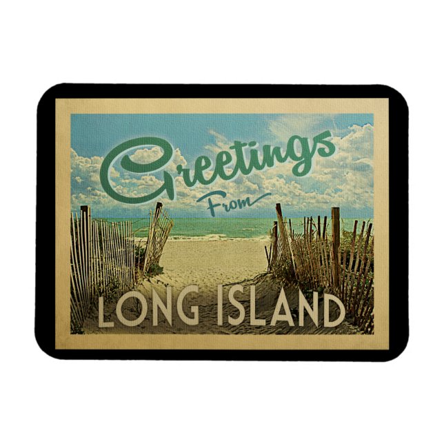 Long Island Beach Vintage Travel Magnet (Horizontal)