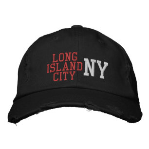 LONG ISLAND CITY NY Rot Weiß Schwarz Vintage-Stil Bestickte Baseballkappe