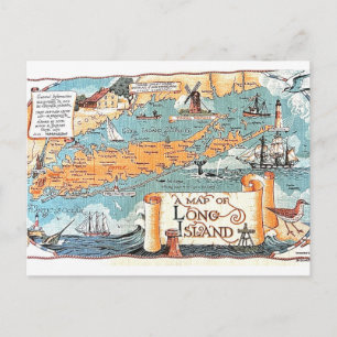 Long Island illustrierte Landkarte Postkarte