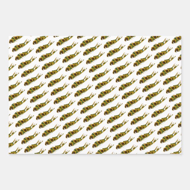 Long Island Map Sonnenblumenfeld Wrapping Paper Geschenkpapier Set (Vorderseite)