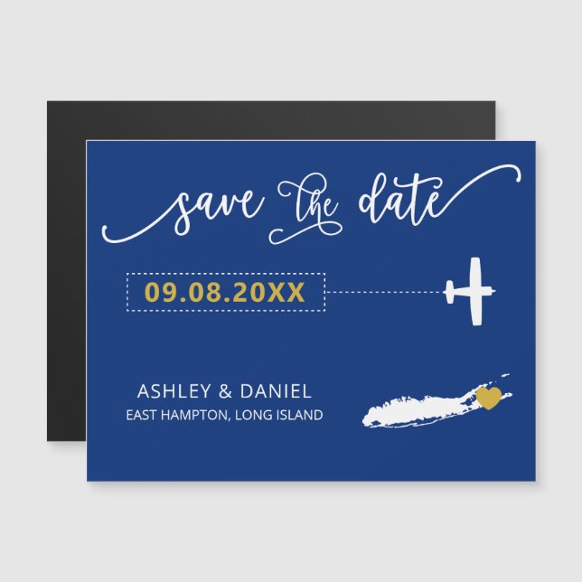 Long Island NY Wedding Save the Date Card, Map Magneteinladung (Vorne/Hinten)