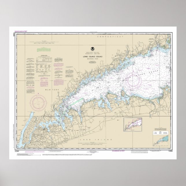 Long Island Sound Western Teil Nautic Chart Poster (Vorne)