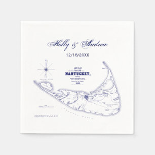 Long Island The Hamptons Karte Navy Blau Hochzeit Serviette