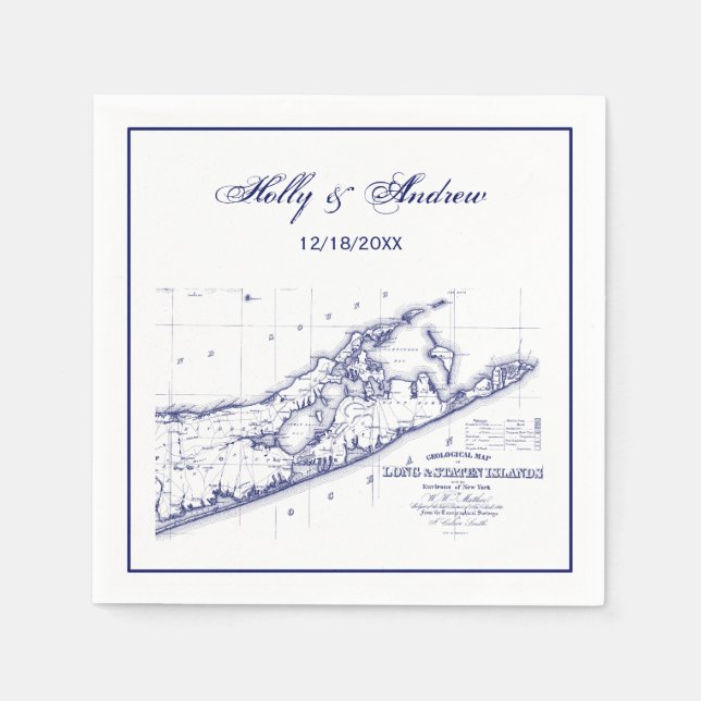 Long Island The Hamptons Map Blue Wedding F Serviette (Vorderseite)