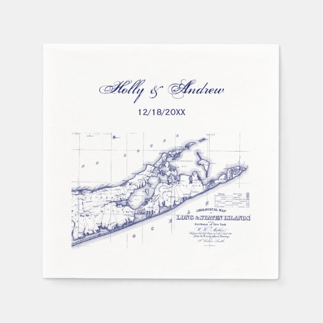 Long Island The Hamptons Map Navy Blue Wedding Serviette (Vorderseite)