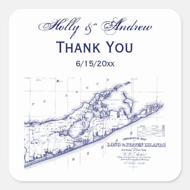 Long Island The Hamptons Map Quadratischer Aufkleber (Vorderseite)