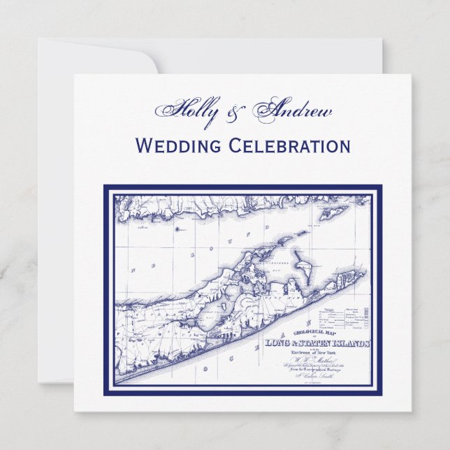 Long Island The Hamptons Map SQ Wedding Einladung (Vorderseite)