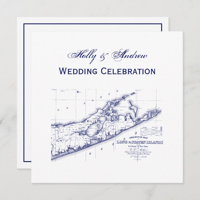 Long Island The Hamptons Map SQ Wedding Einladung (Vorne/Hinten)