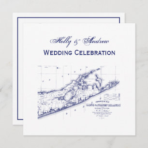 Long Island The Hamptons Map SQ Wedding Einladung