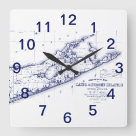 Long Island The Hamptons Map VC Quadratische Wanduhr
