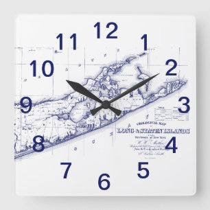 Long Island The Hamptons Map VC Quadratische Wanduhr