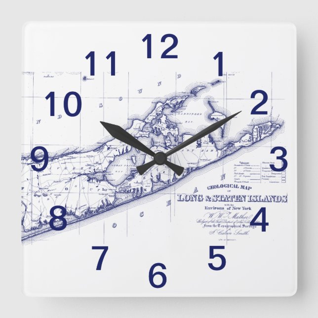 Long Island The Hamptons Map VC Quadratische Wanduhr (Vorderseite)