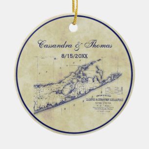 Long Island The Hamptons Map VC Tee erhalten gebli Keramik Ornament