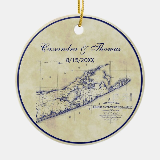 Long Island The Hamptons Map VC Tee erhalten gebli Keramik Ornament (Vorne)