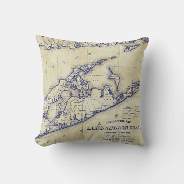 Long Island The Hamptons Map VC Tee erhalten gebli Kissen (Vorderseite)
