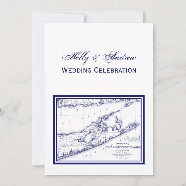 Long Island The Hamptons Map VC Wedding Einladung (Vorderseite)