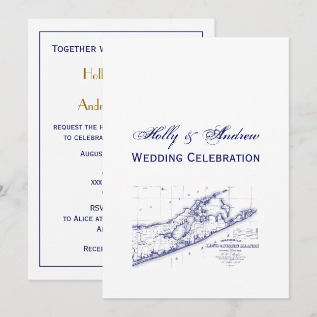 Long Island The Hamptons Map VC Wedding Einladung (Vorne/Hinten)