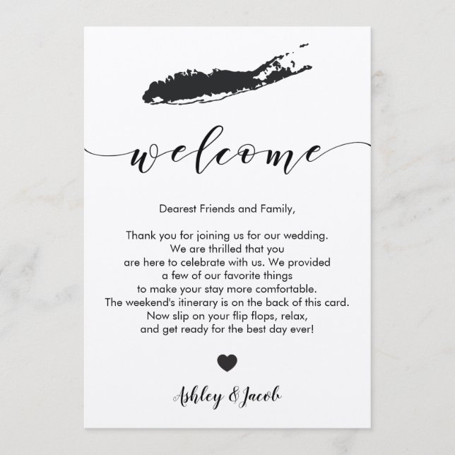 Long Island Wedding Welcome Letter & Itinerary Programm (Vorderseite)